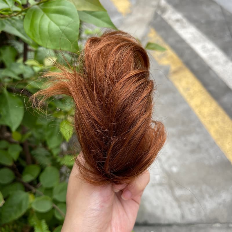 100% human hair bun scrunchie, color 30#, outdoor natural-light photo 3
