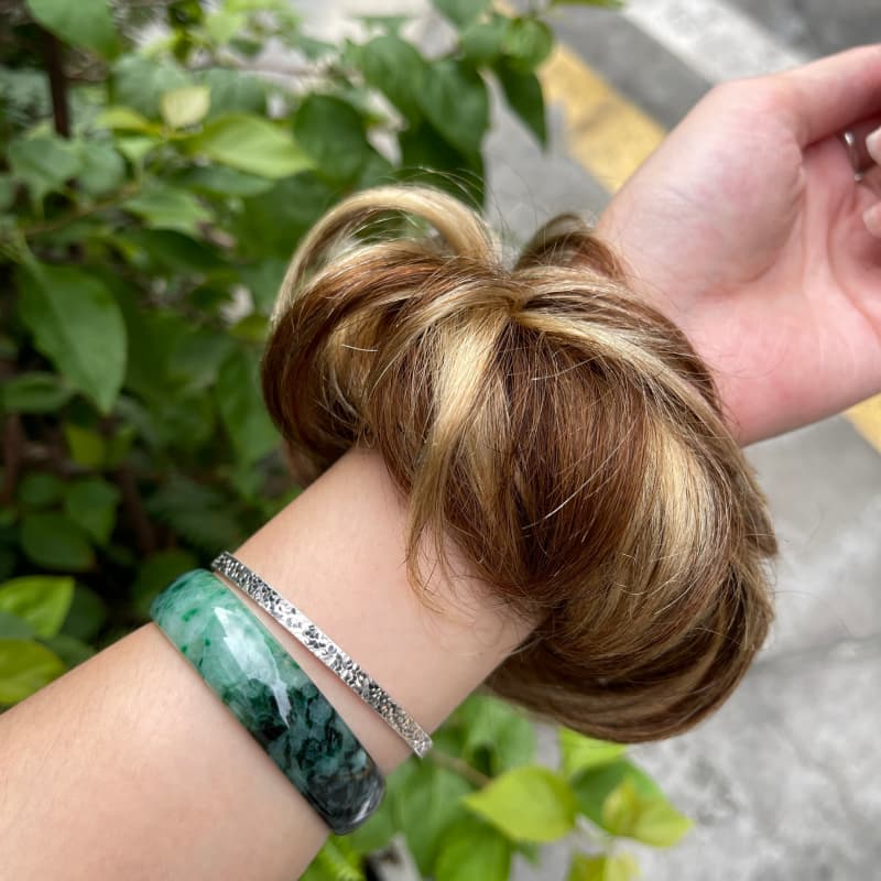 100% human hair bun scrunchie, color 4-27, outdoor natural-light photo 4