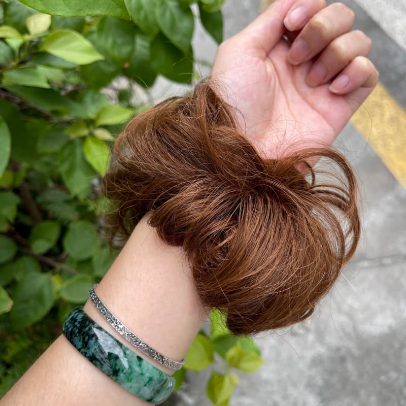 100% human hair bun scrunchie, color 6#, outdoor natural-light photo 6