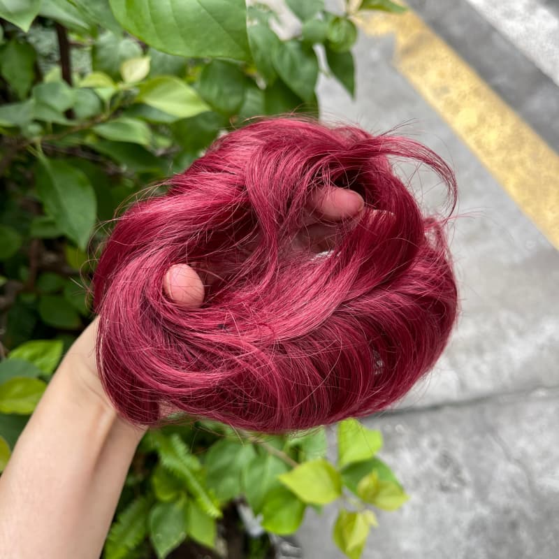 100% human hair bun scrunchie, color 99J#, outdoor natural-light photo 5