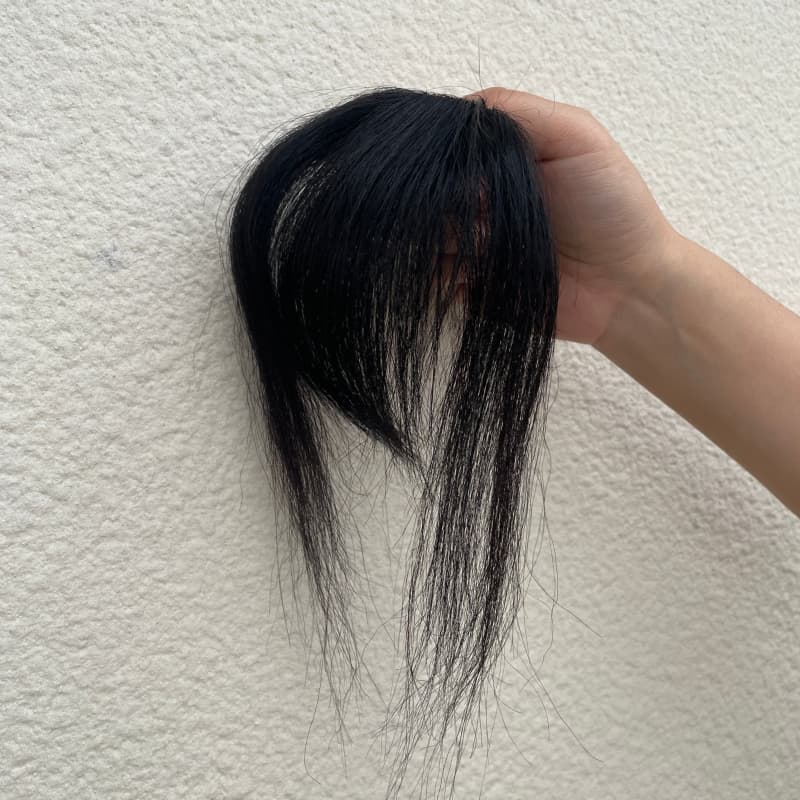 #1 jet black human hair clip-in bangs with face-framing side strands