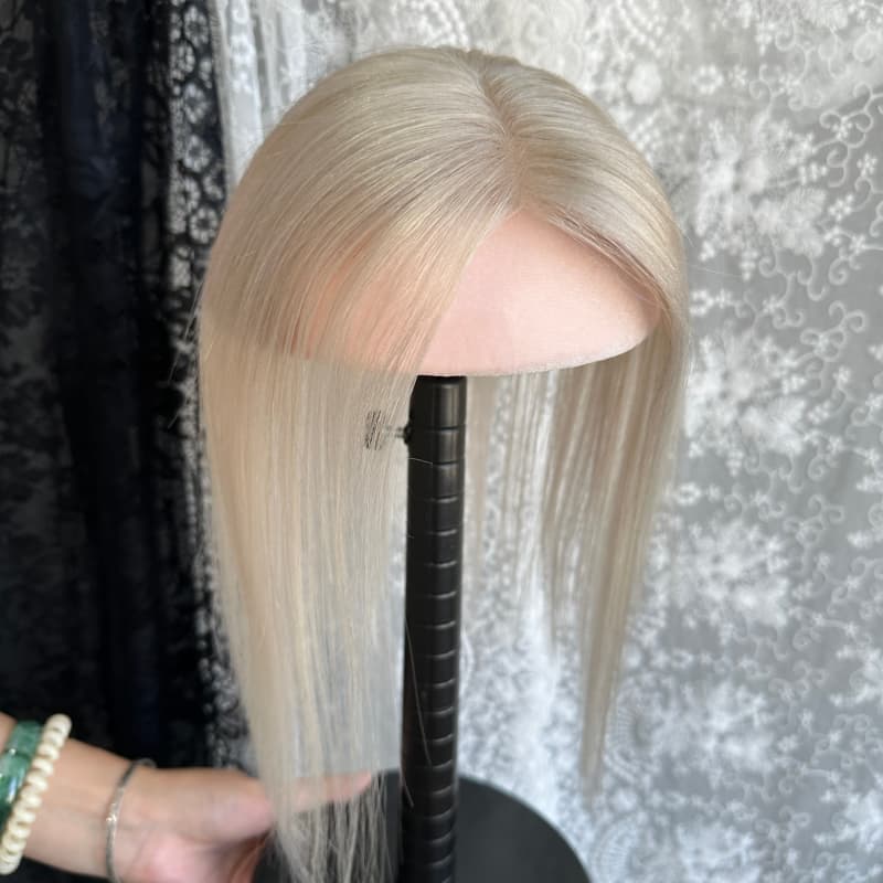 Beige Gray human hair topper, 8 × 10 cm lace base base, 30 cm straight hair - product view 1