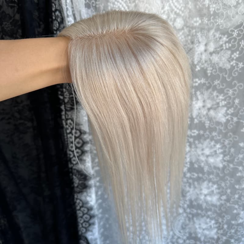 Beige Gray human hair topper, 8 × 10 cm lace base base, 30 cm straight hair - product view 2