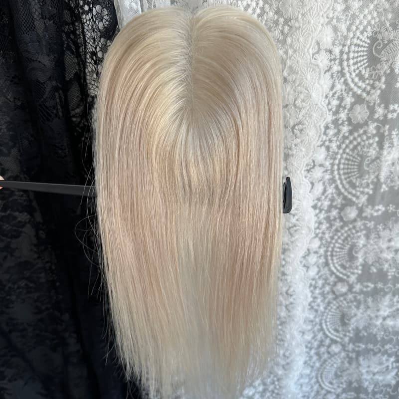 Beige Gray human hair topper, 8 × 10 cm lace base base, 30 cm straight hair - product view 3