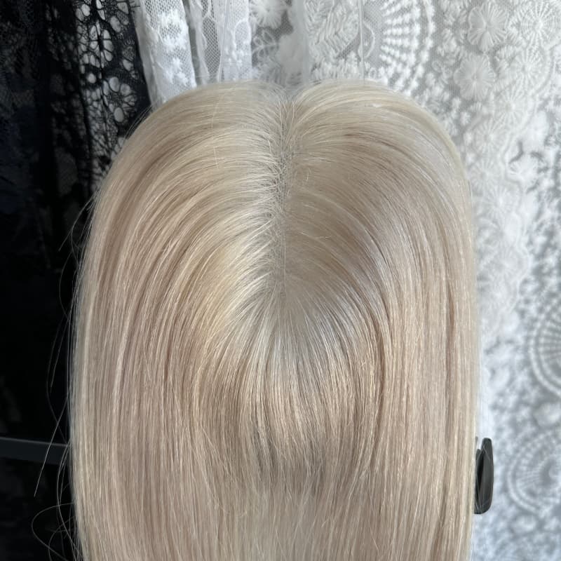 Beige Gray human hair topper, 8 × 10 cm lace base base, 30 cm straight hair - product view 4
