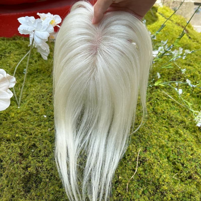 #60 White Platinum human hair topper, 9 × 12 cm lace base base, 25 cm straight hair - product view 1