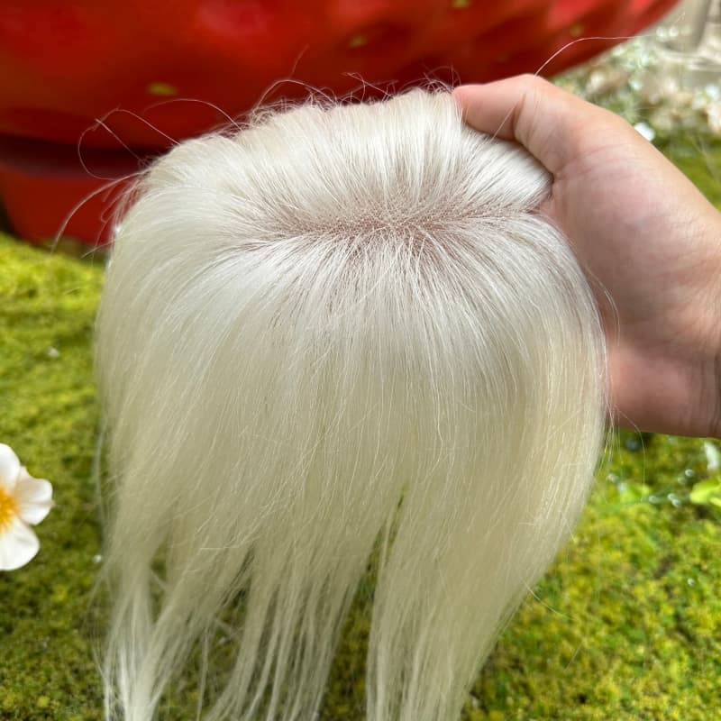 #60 White Platinum human hair topper, 9 × 12 cm lace base base, 25 cm straight hair - product view 2