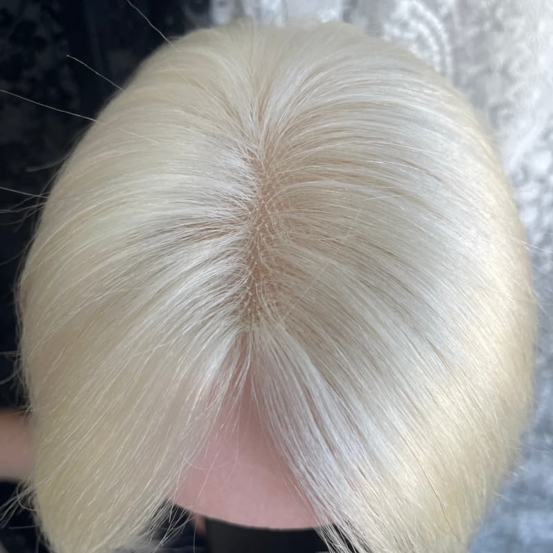 #60 White Platinum human hair topper, 9 × 12 cm lace base base, 25 cm straight hair - product view 4