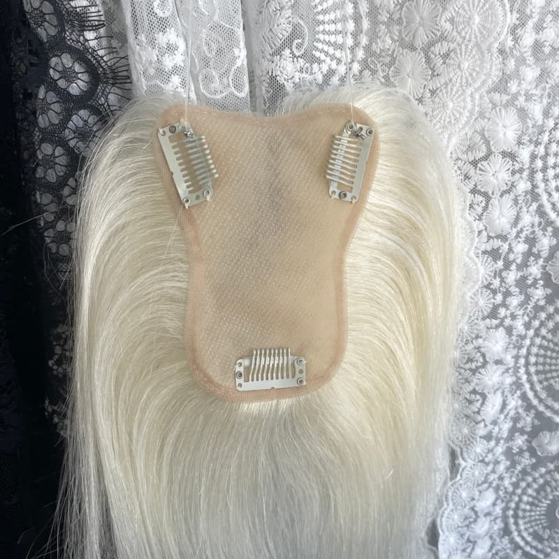 #60 White Platinum human hair topper, 9 × 12 cm lace base base, 25 cm straight hair - product view 5