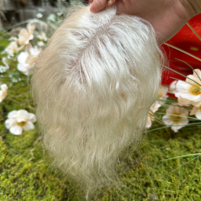 #60 White Platinum human hair topper, 9 × 12 cm lace base base, 25 cm curly hair - product view 2