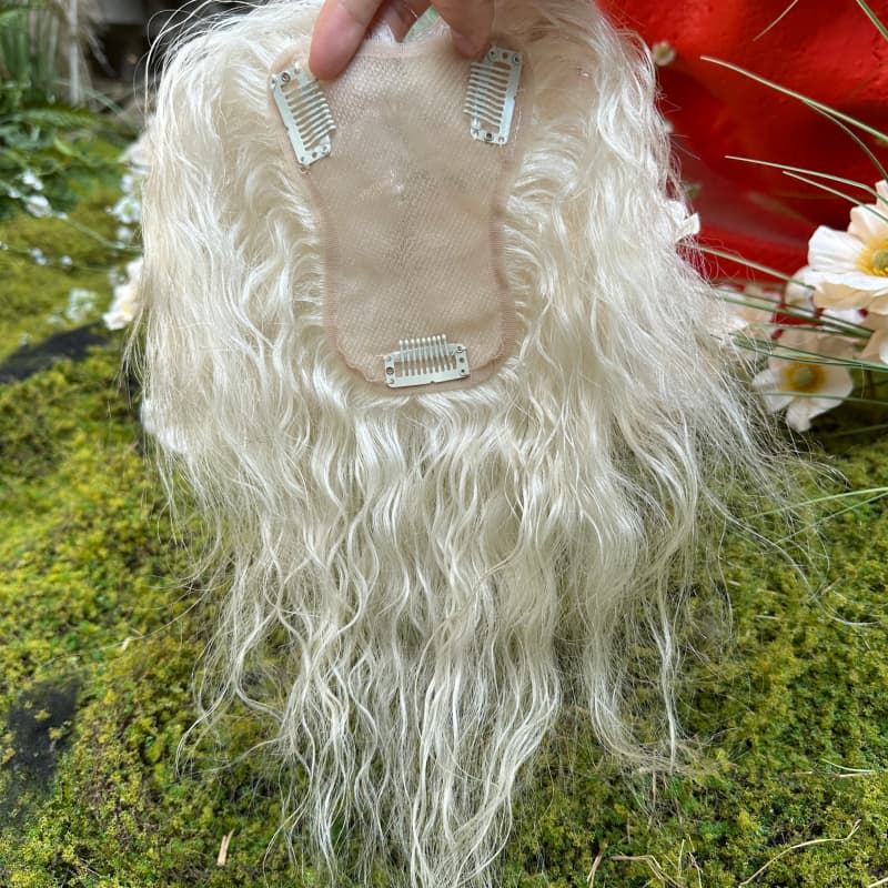 #60 White Platinum human hair topper, 9 × 12 cm lace base base, 25 cm curly hair - product view 4