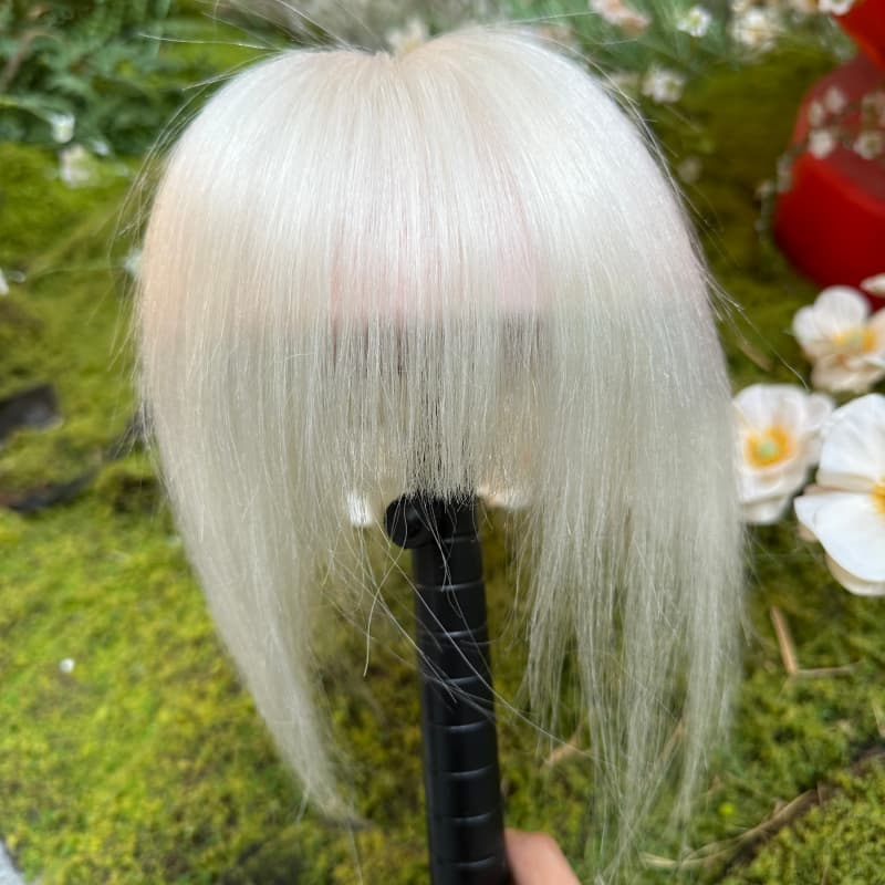 #60 White Platinum human hair topper, 9 × 12 cm lace base base, 25 cm straight with bangs hair - product view 1