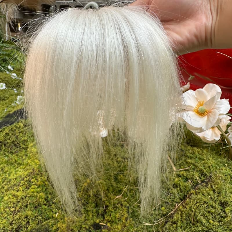 #60 White Platinum human hair topper, 9 × 12 cm lace base base, 25 cm straight with bangs hair - product view 3