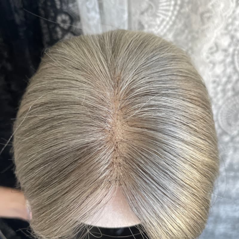 Gray human hair topper, 9 × 12 cm lace base base, 25 cm straight hair - product view 2