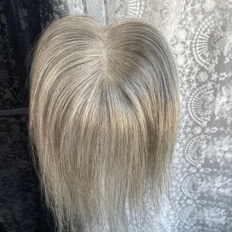 Gray human hair topper, 9 × 12 cm lace base base, 25 cm straight hair - product view 3