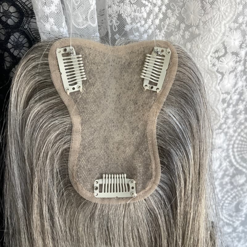 Gray human hair topper, 9 × 12 cm lace base base, 25 cm straight hair - product view 4