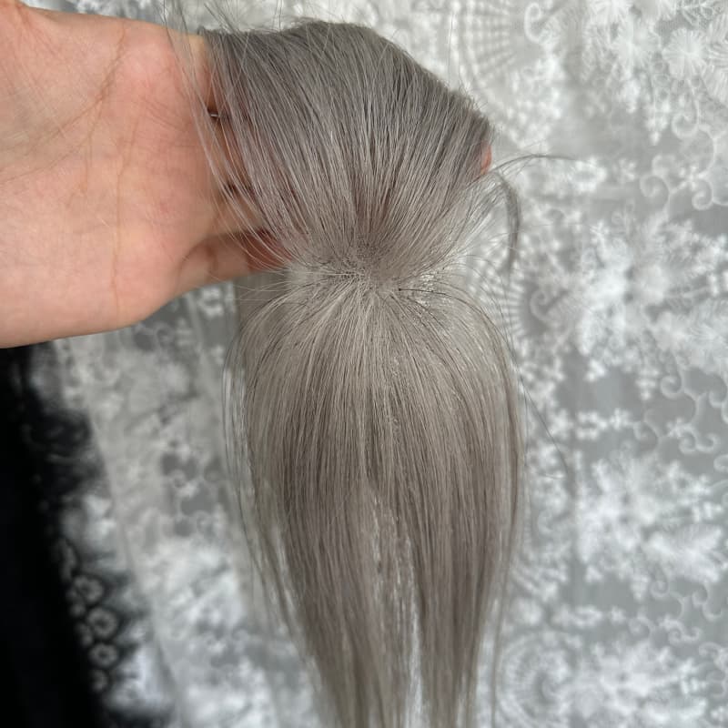 Gray human hair topper, 3 × 12 cm hd lace halo wire base, 25 cm straight hair - product view 3