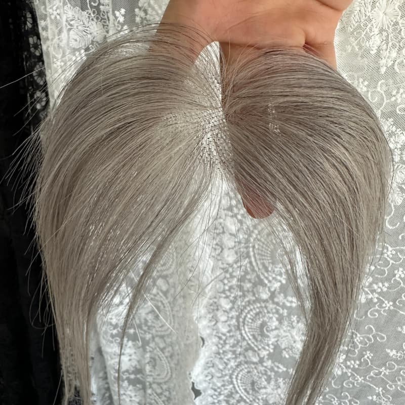 Gray human hair topper, 3 × 12 cm hd lace halo wire base, 25 cm straight hair - product view 5
