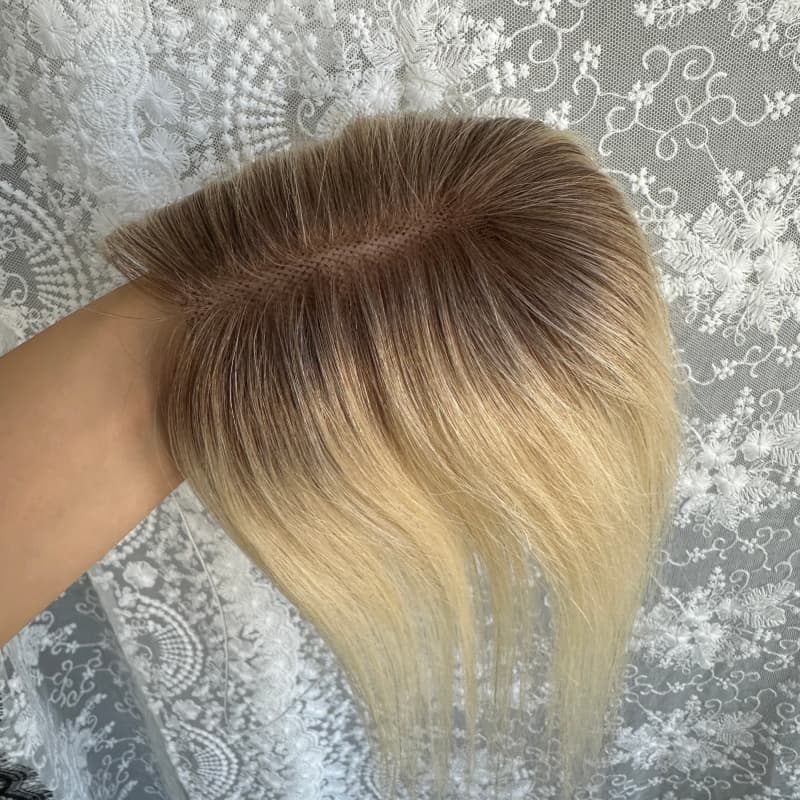 Rooted Blonde #T613 human hair topper, 7 × 11 cm ultra-thin lace base, 25 cm straight hair - product view 4