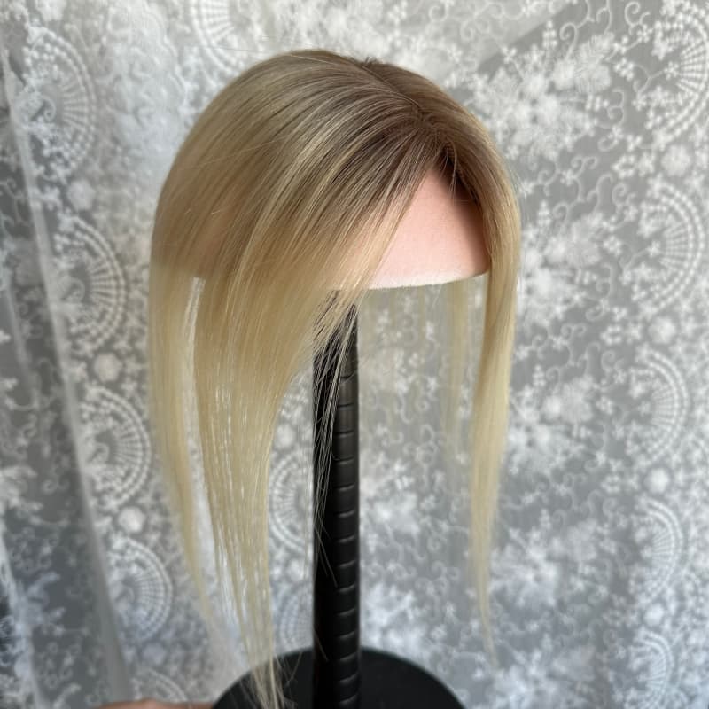 Rooted Blonde #T613 human hair topper, 7 × 11 cm ultra-thin lace base, 25 cm straight hair - product view 5