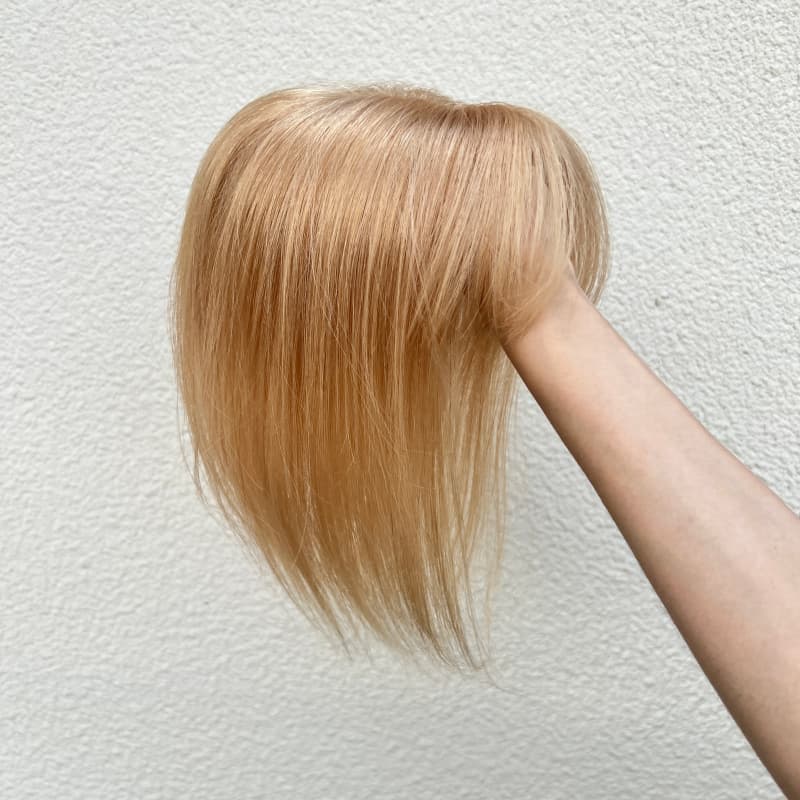 #27 honey blonde human hair topper, 8x12cm monofilament base, 25cm length