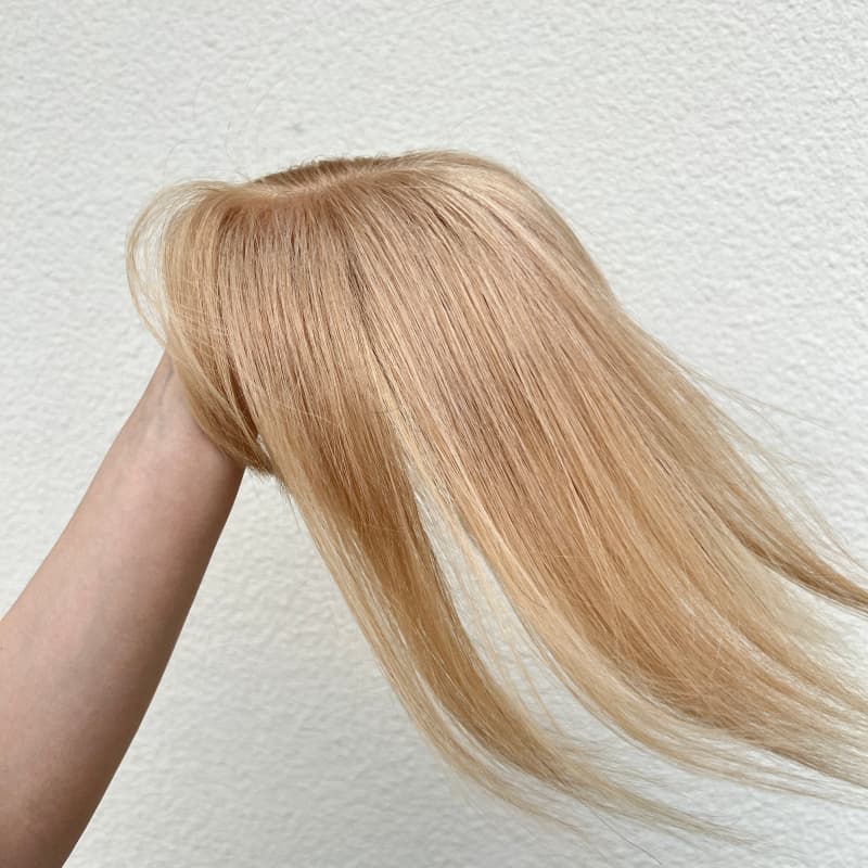 #27 honey blonde human hair topper, 8x12cm monofilament base, 25cm length