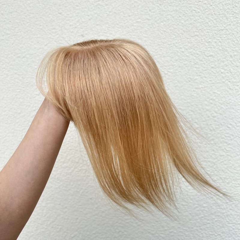 #27 honey blonde human hair topper, 8x12cm monofilament base, 25cm length