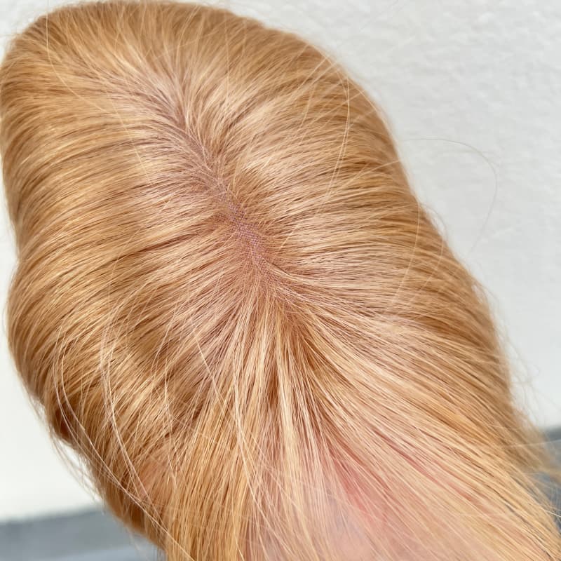 #27 honey blonde human hair topper, 8x12cm monofilament base, 25cm length