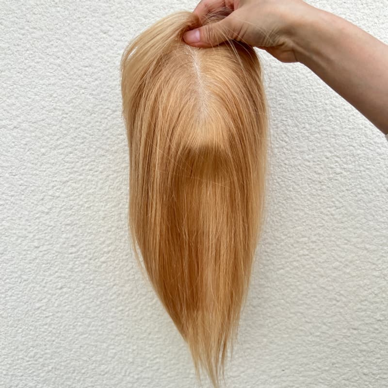 #27 honey blonde human hair topper, 8x12cm monofilament base, 25cm length