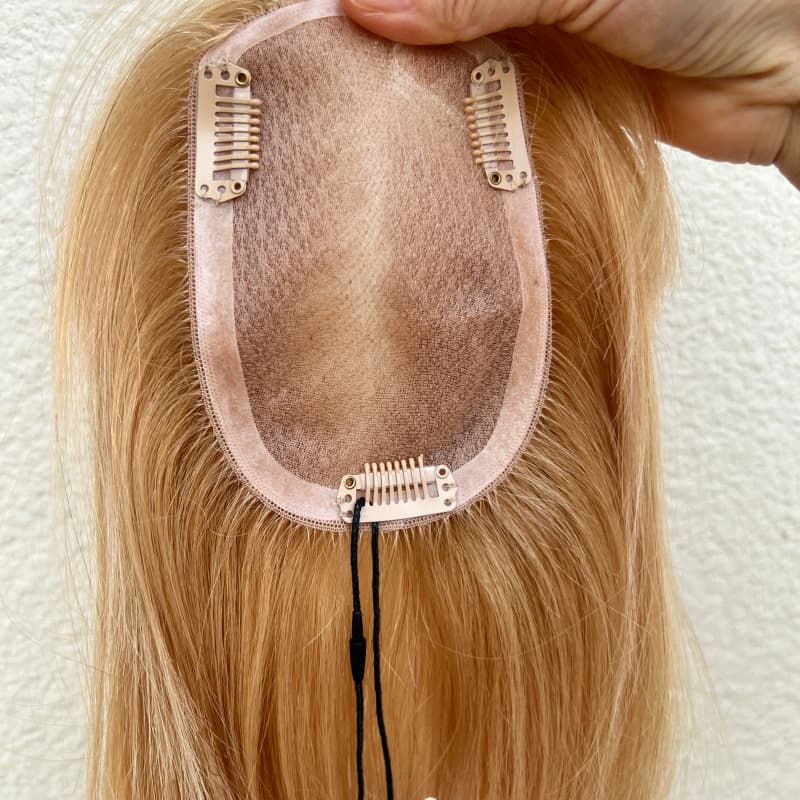 #27 honey blonde human hair topper, 8x12cm monofilament base, 25cm length