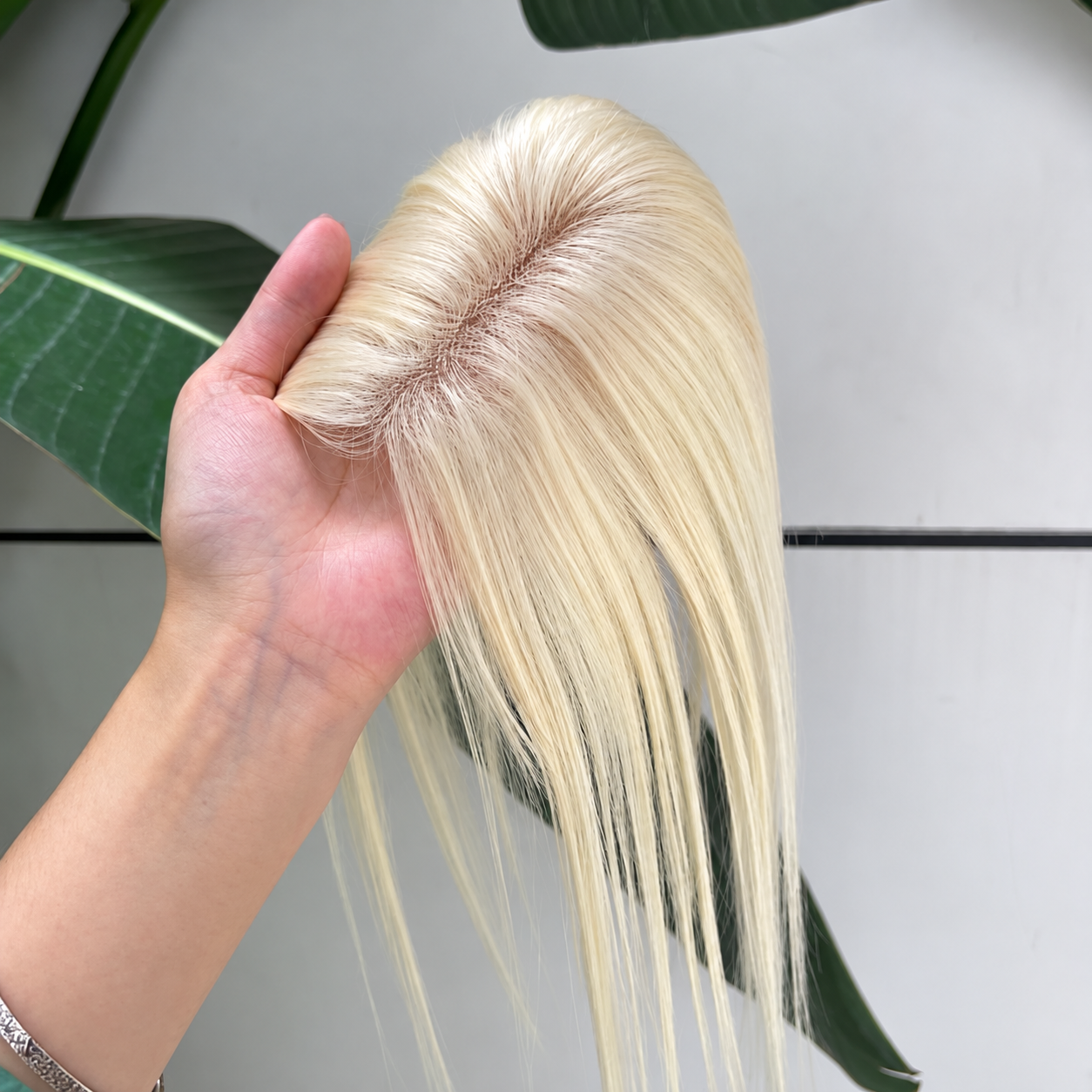 613 blonde low-density human hair lace topper, 25 cm, for mild crown thinning
