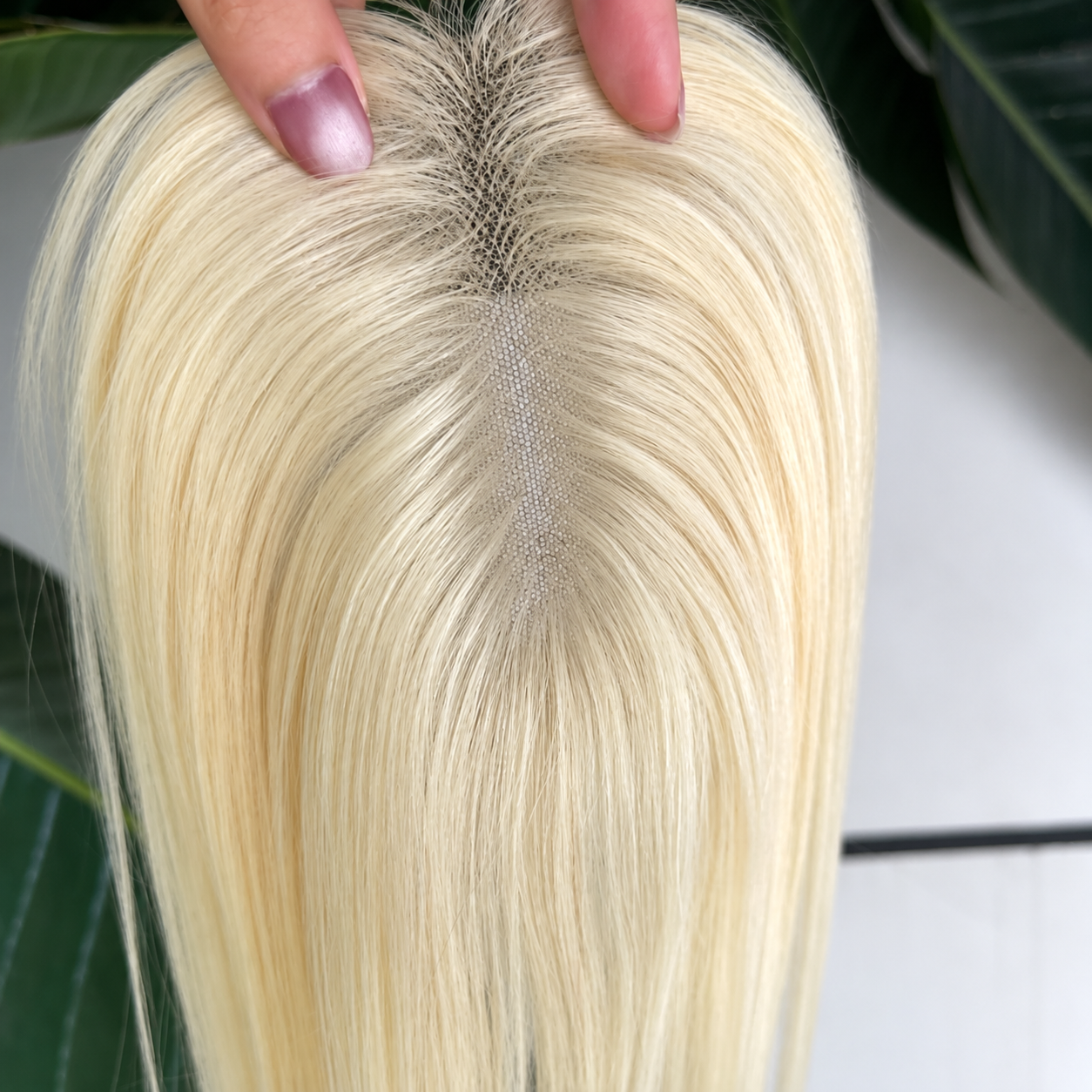 613 blonde low-density human hair lace topper, 25 cm, for mild crown thinning