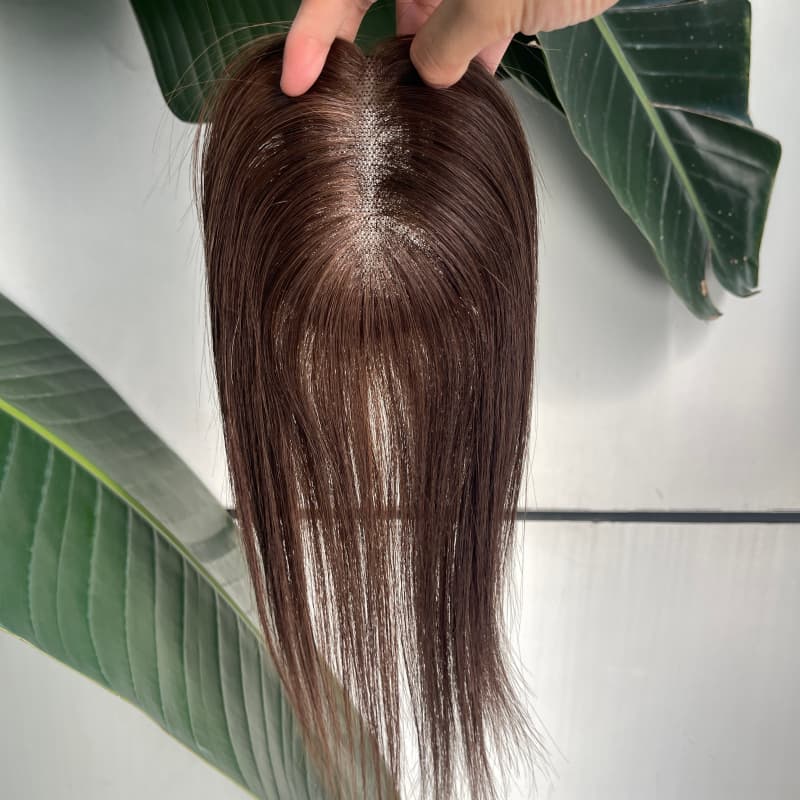 Brown ombre clip-in human hair lace topper, 25 cm hair for crown coverage