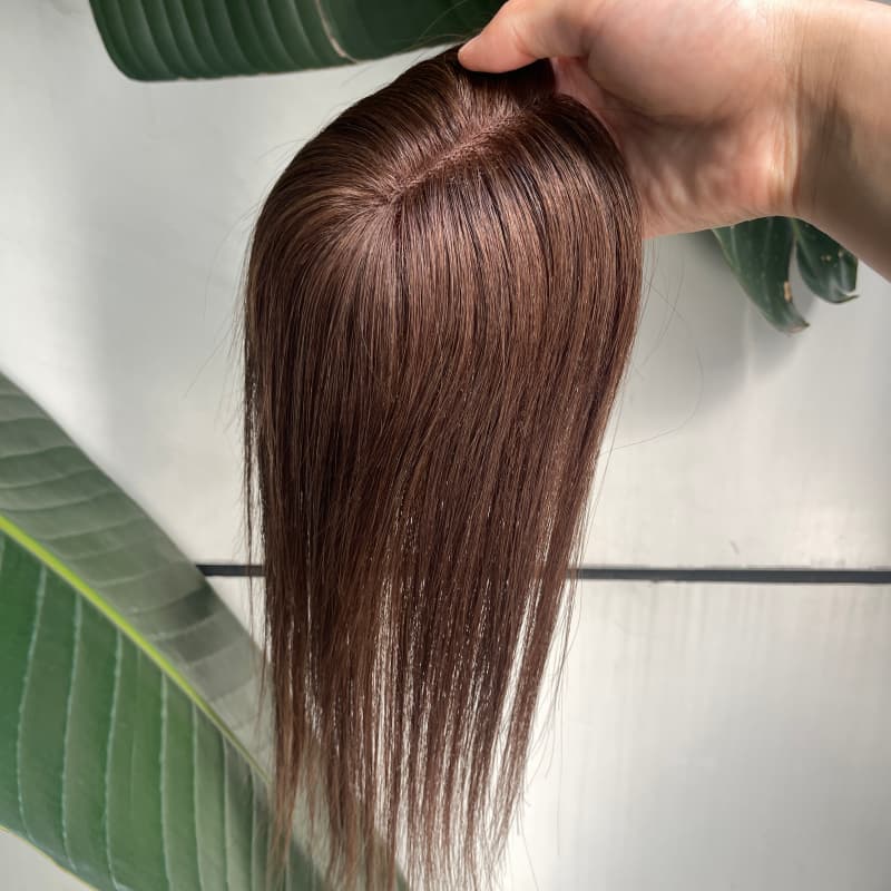 Brown ombre clip-in human hair lace topper, 25 cm hair for crown coverage