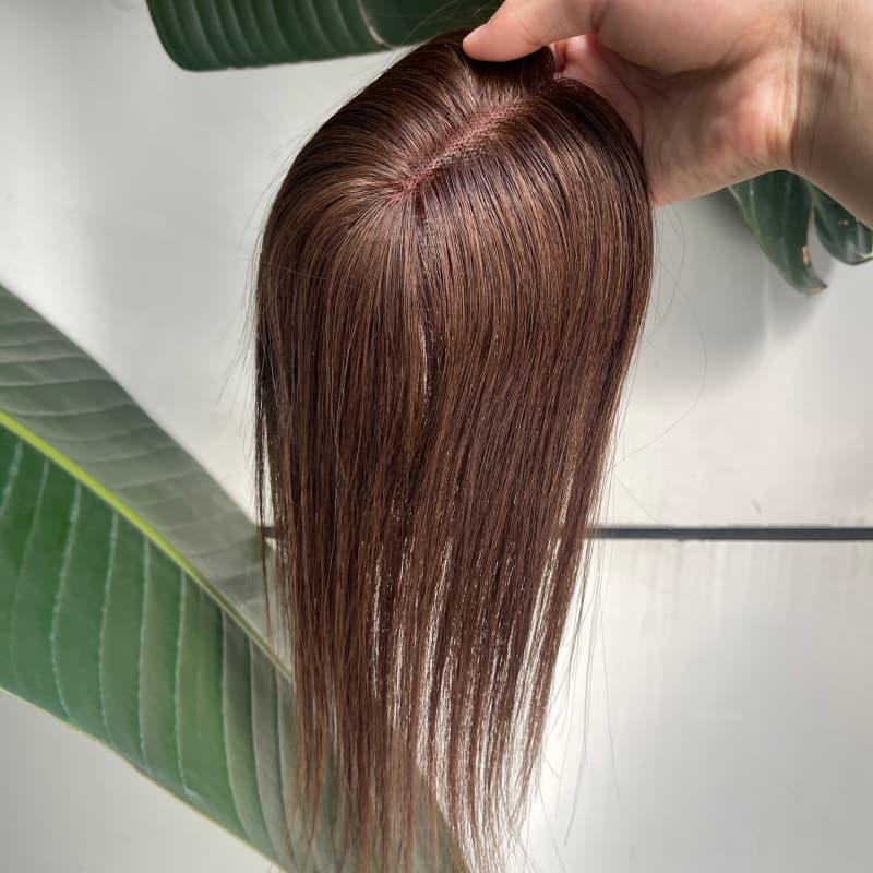 Brown ombre clip-in human hair lace topper, 25 cm hair for crown coverage