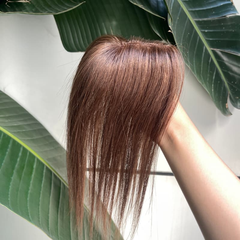 Brown ombre clip-in human hair lace topper, 25 cm hair for crown coverage