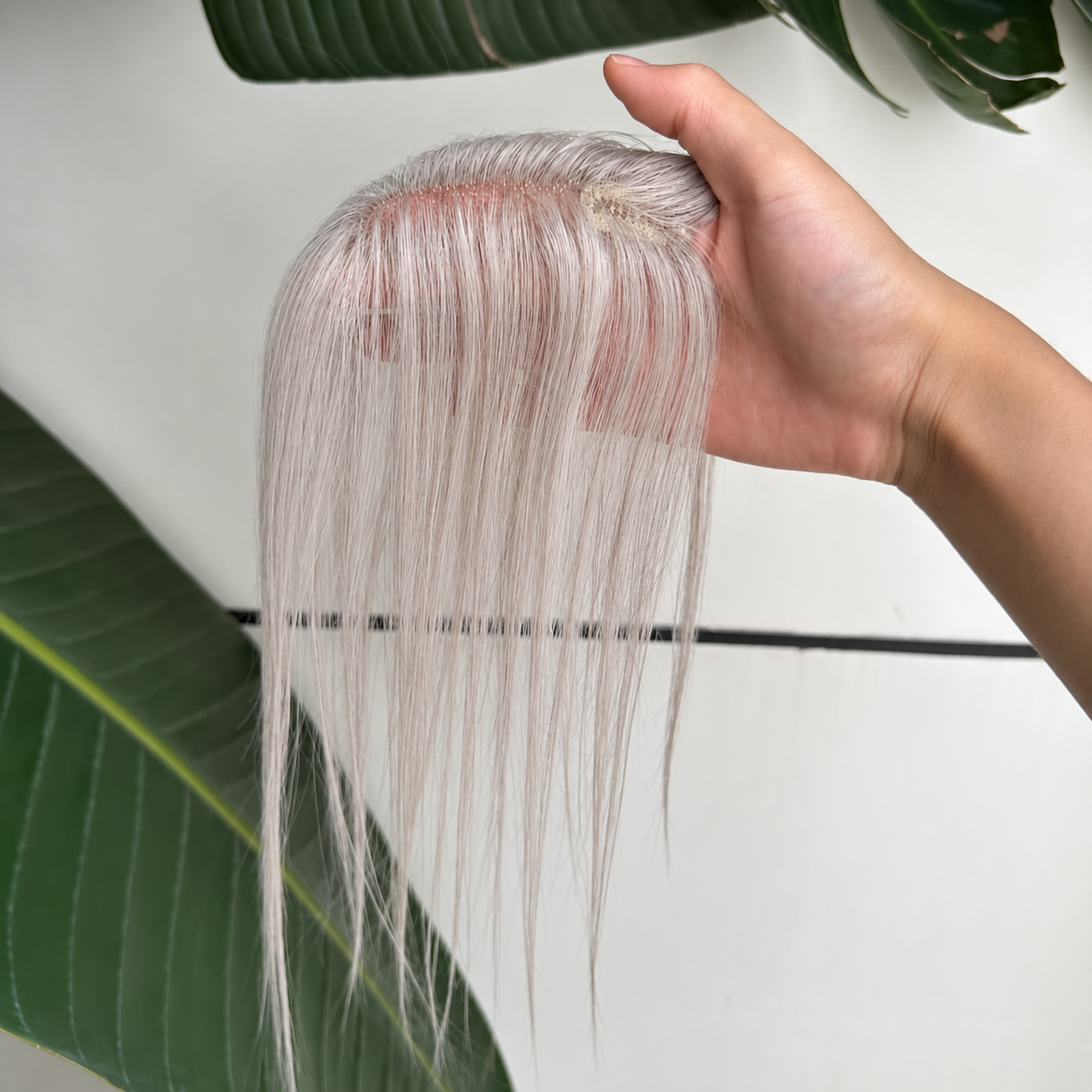Gray low-density human hair topper with narrow ultra-thin lace base, 25 cm hair