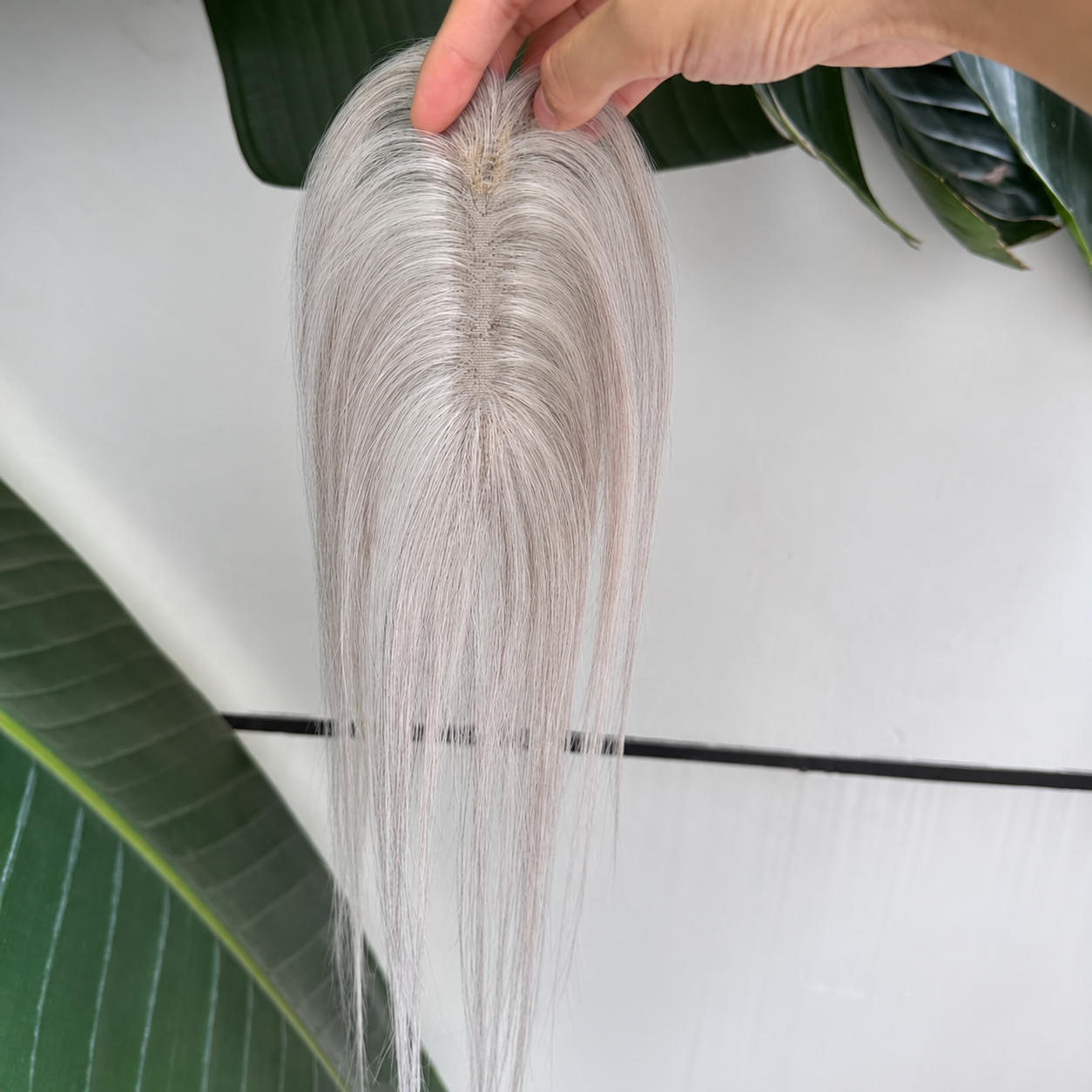 Gray low-density human hair lace topper, 25 cm length