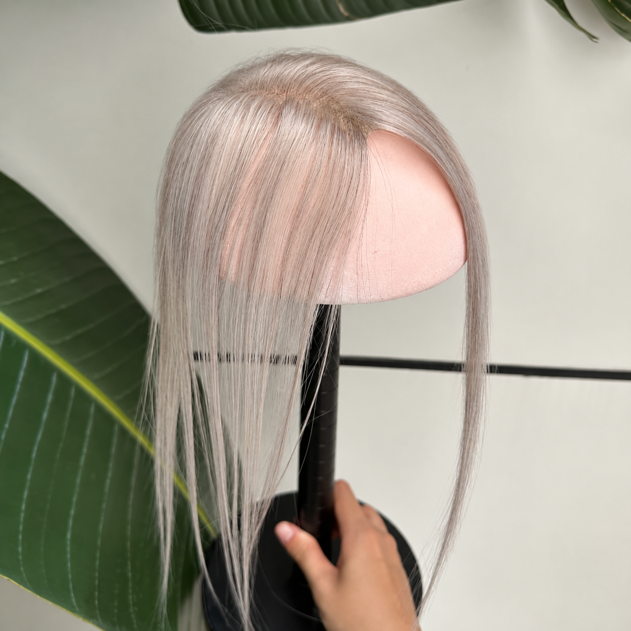 Gray low-density human hair lace topper, 25 cm length
