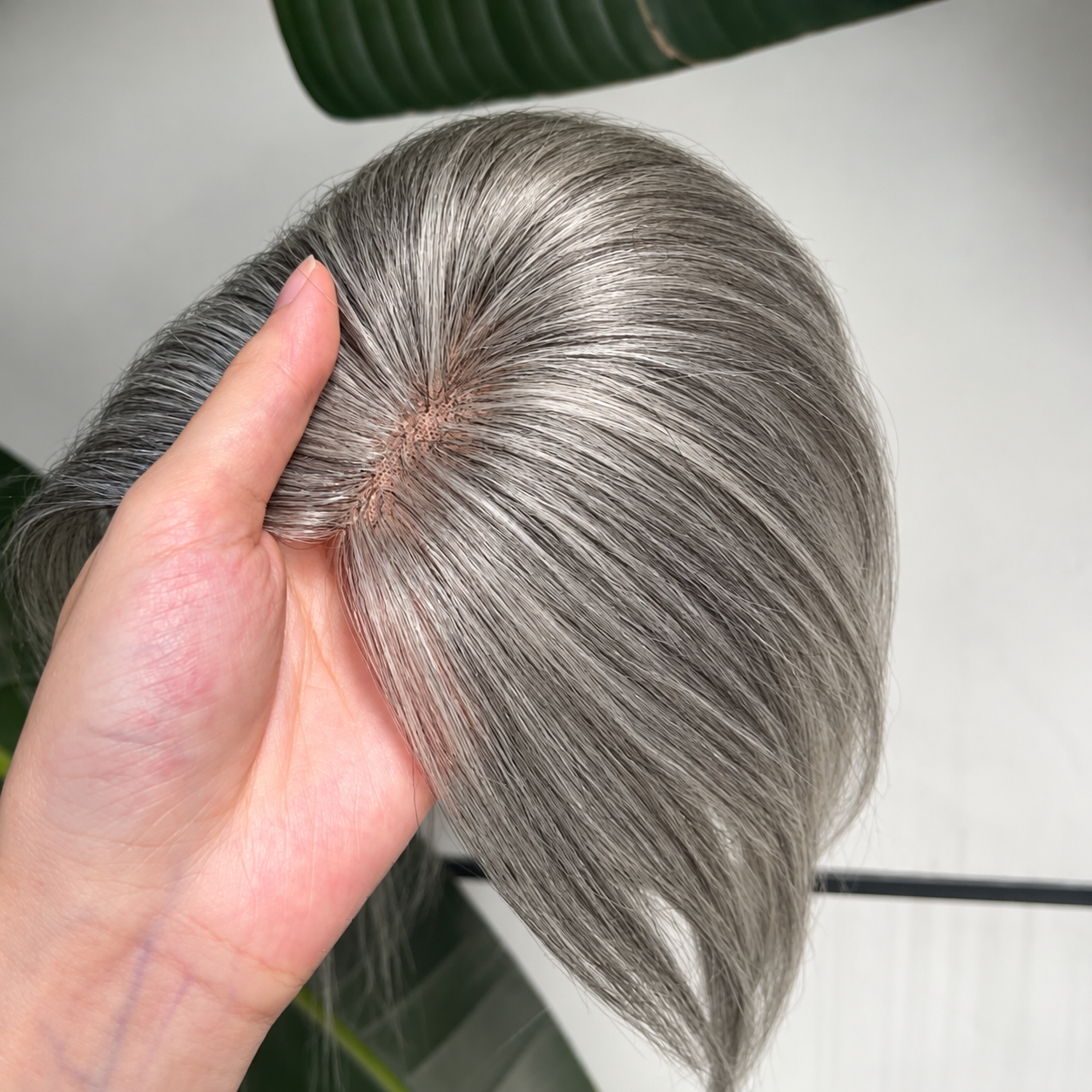 Gray human hair lace topper, 25 cm, natural crown and parting coverage