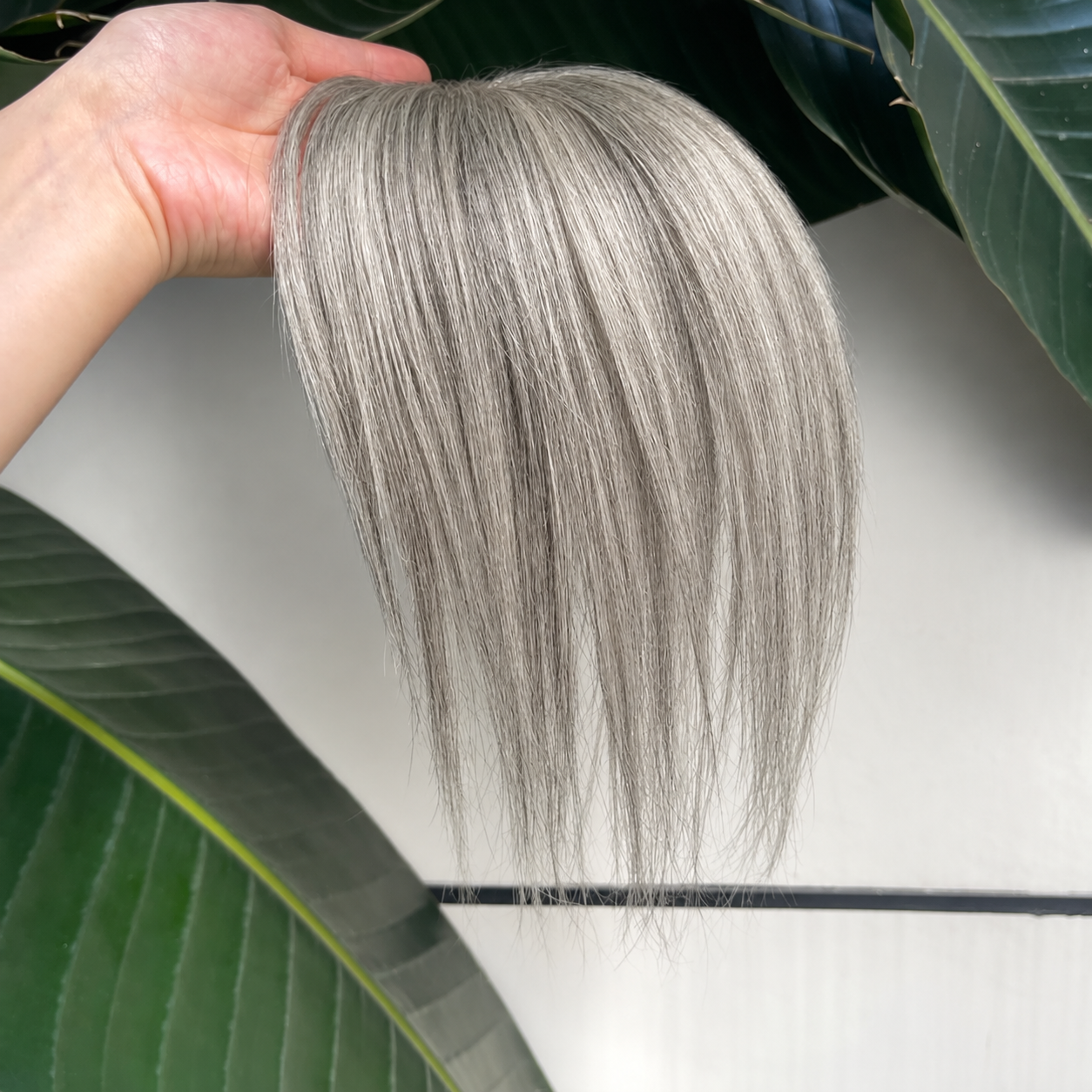 Gray human hair lace topper, 25 cm, natural crown and parting coverage