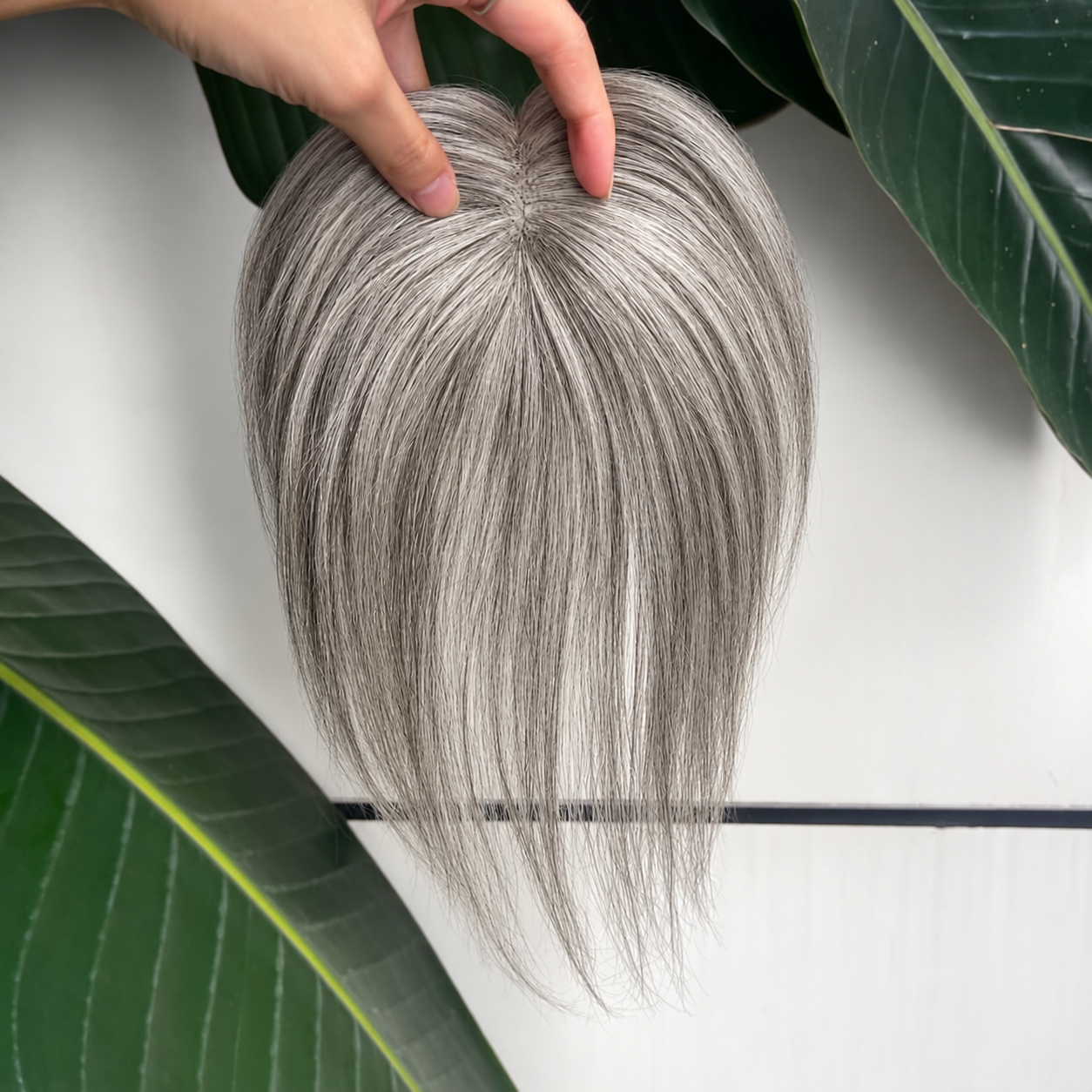 Gray human hair lace topper, 25 cm, natural crown and parting coverage