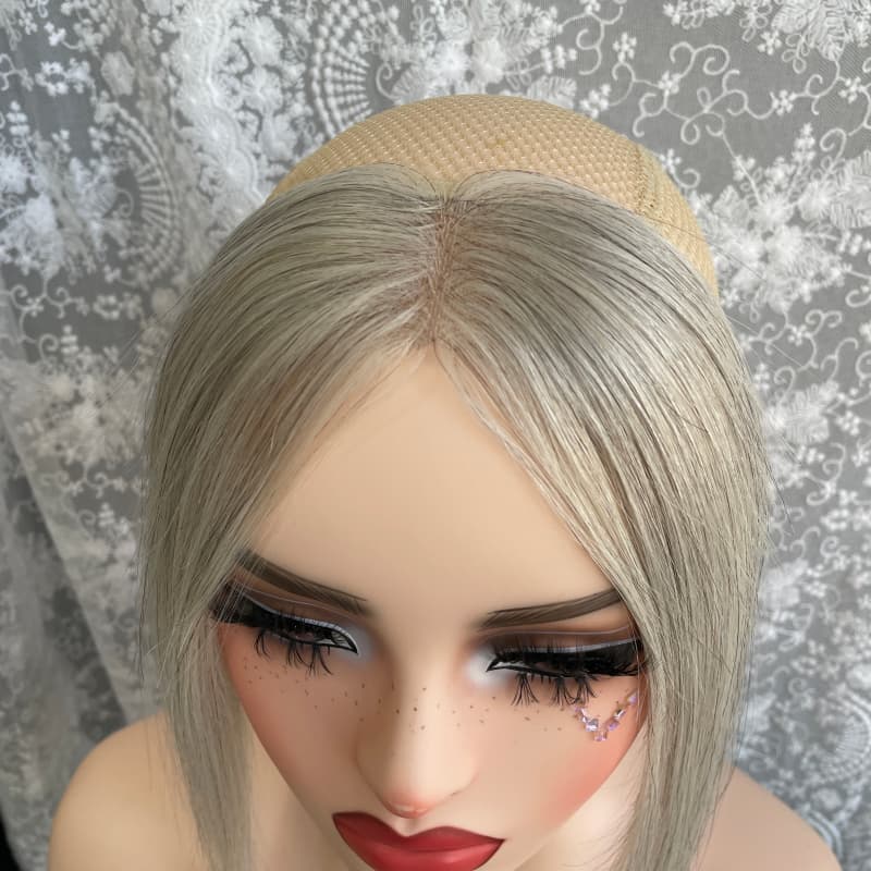 Natrahair Grey halo wire human hair topper, ultra-thin lace 10 x 3.5 cm, 25 cm hair - view 3