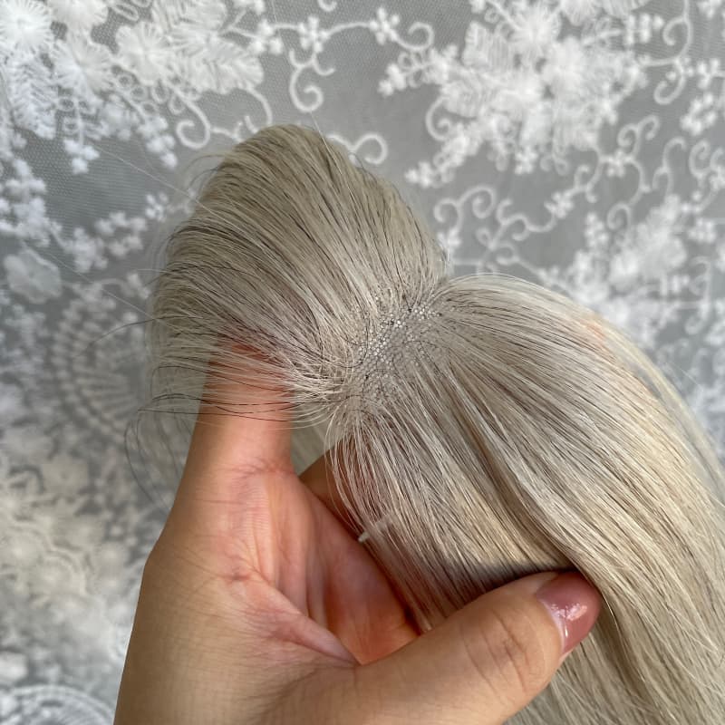 Natrahair Grey halo wire human hair topper, ultra-thin lace 10 x 3.5 cm, 25 cm hair - view 5