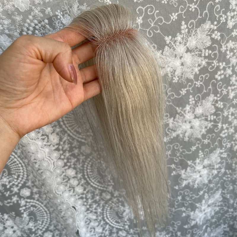 Natrahair Grey halo wire human hair topper, ultra-thin lace 10 x 3.5 cm, 25 cm hair - view 7