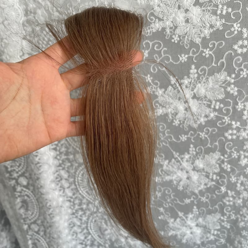 Natrahair #4 human hair halo wire topper, 10 x 3.5 cm ultra-thin lace base