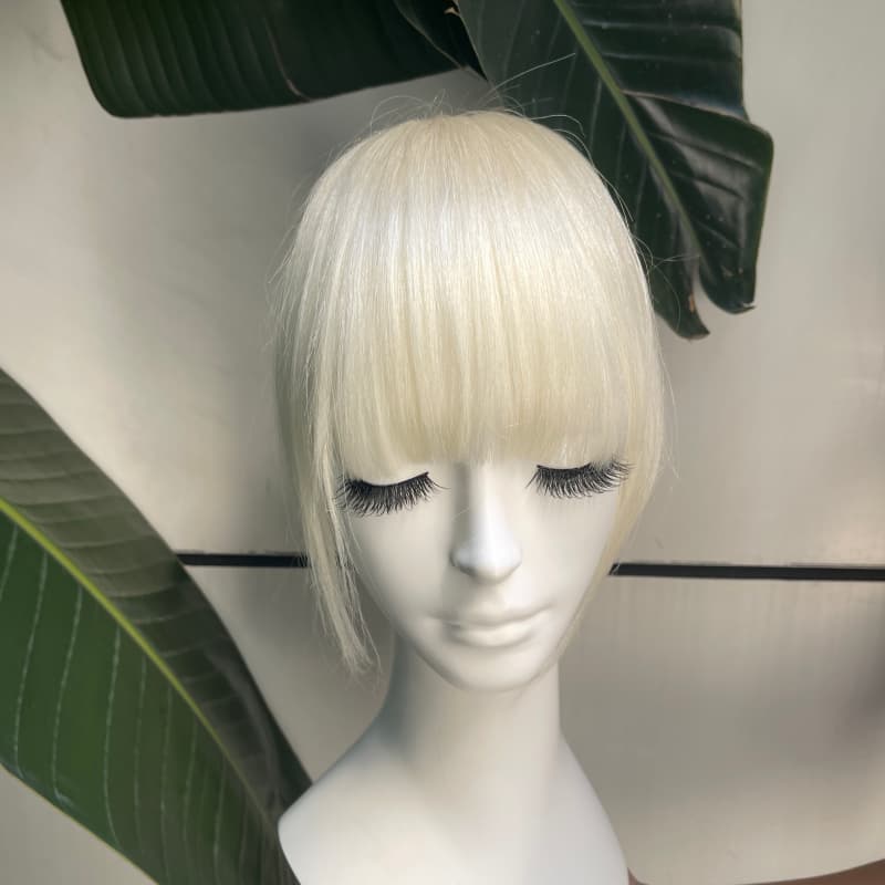 White human hair bangs and fringe hairpiece with face-framing sides for mature women