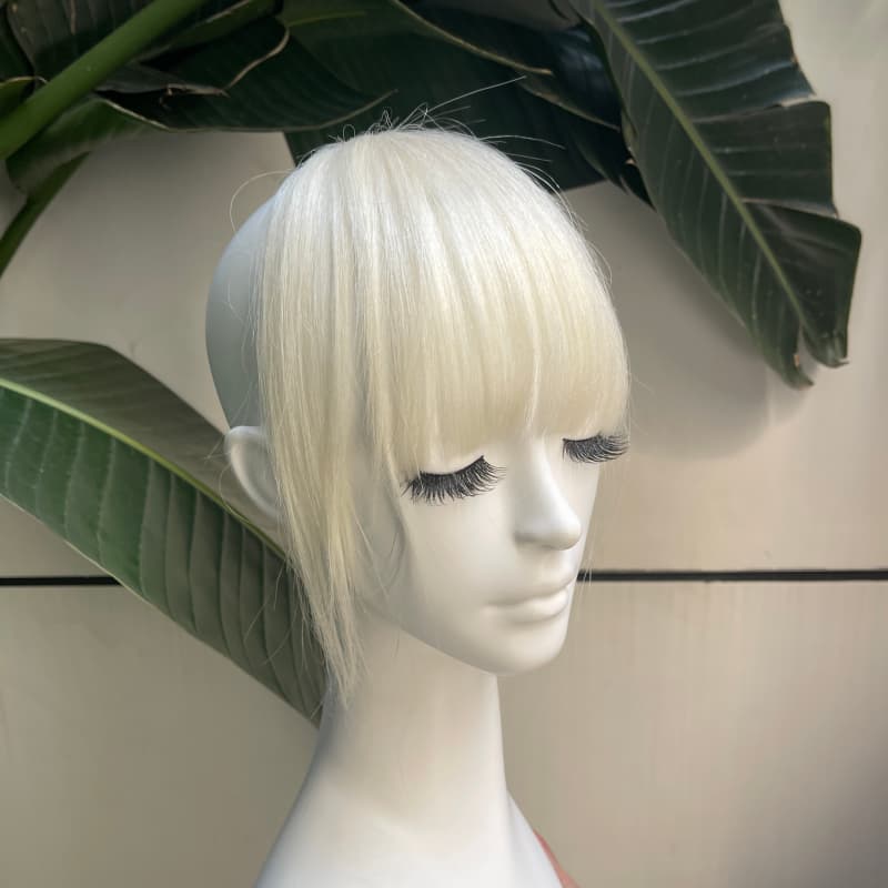 White human hair bangs and fringe hairpiece with face-framing sides for mature women