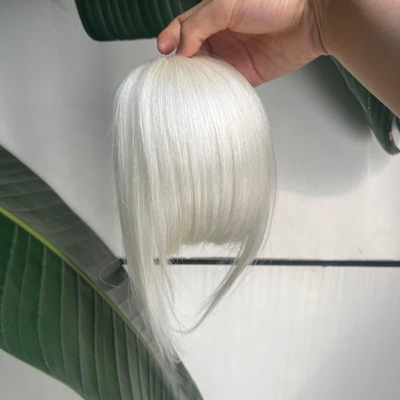White human hair bangs and fringe hairpiece with face-framing sides for mature women
