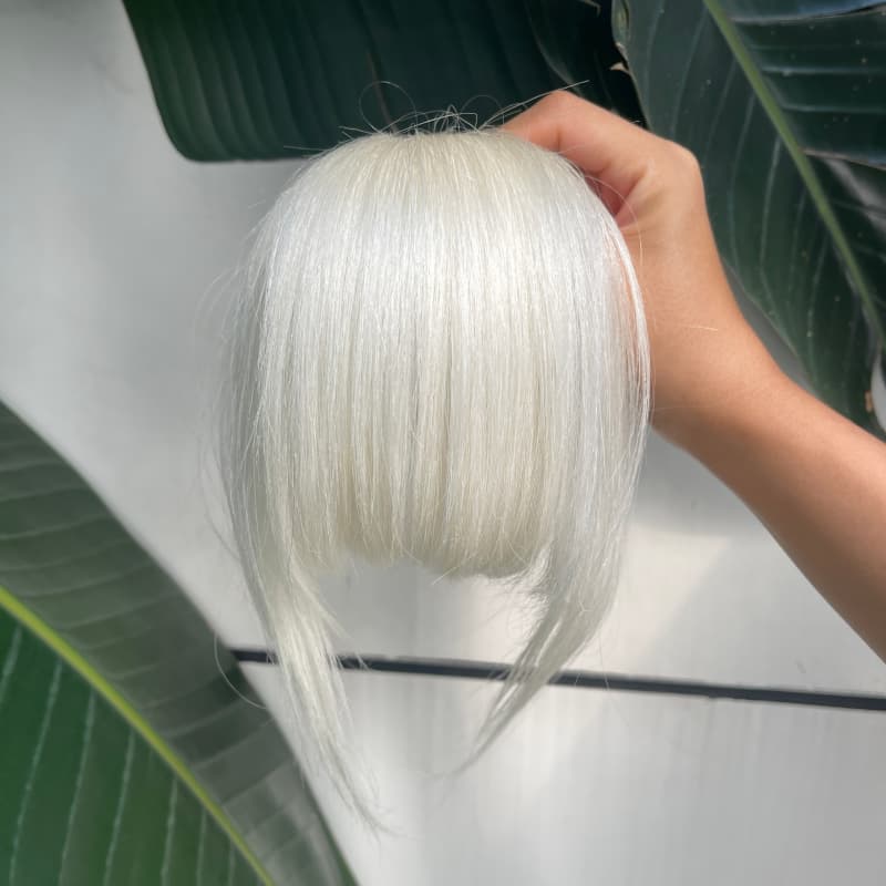 White human hair bangs and fringe hairpiece with face-framing sides for mature women